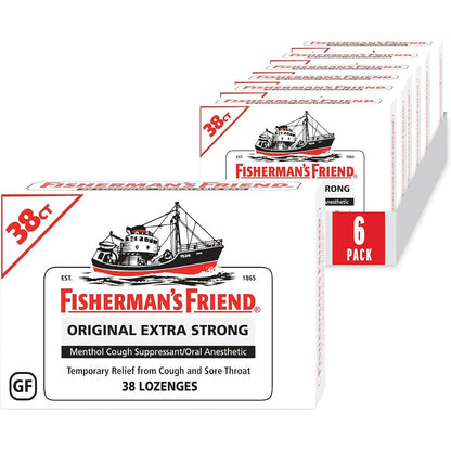 Fisherman's Friend Original Extra Strong Cough Drops front packaging view showing the classic paper pouch design.