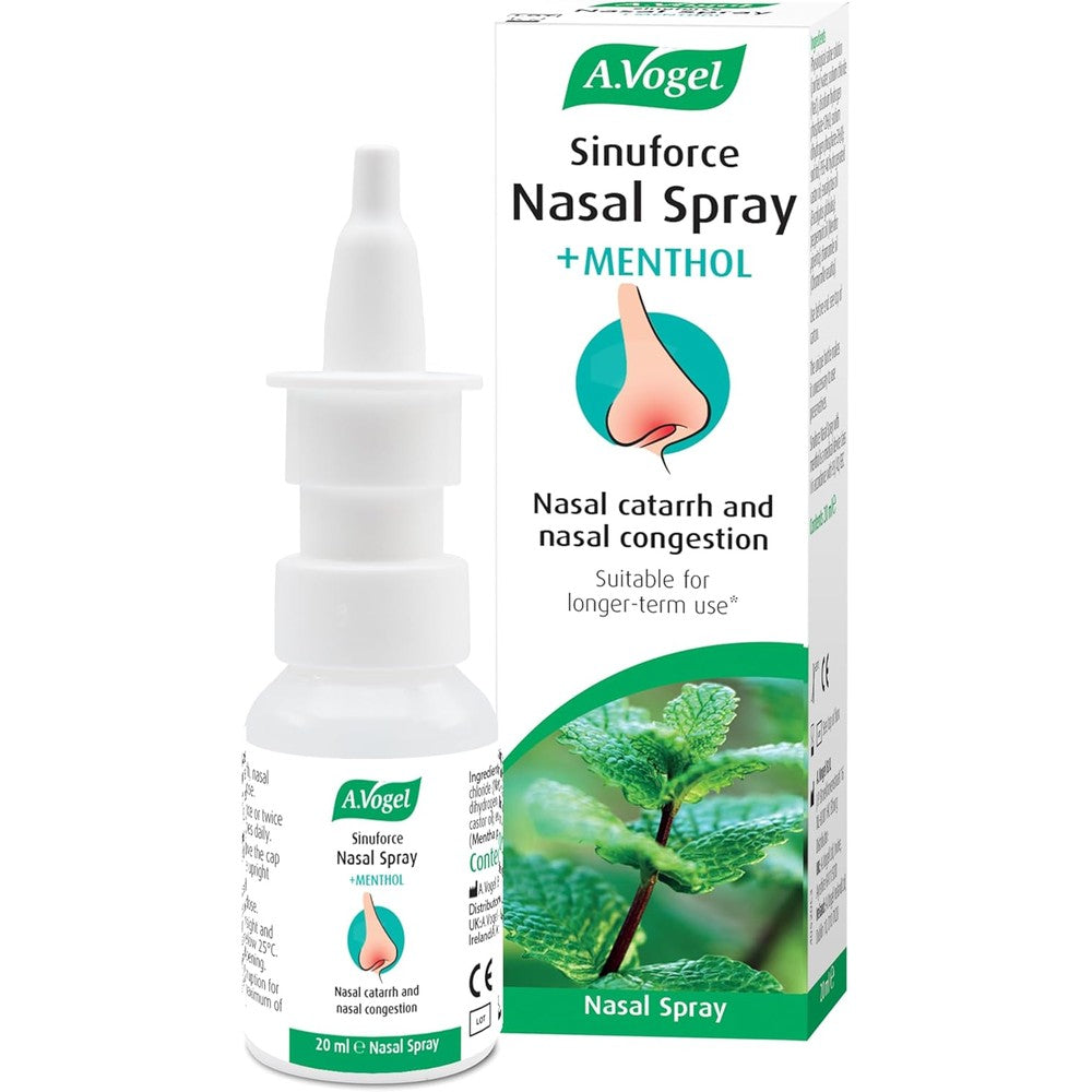 A Vogel Sinuforce Nasal Spray Menthol 20 Milliliters front view packaging for sinus congestion relief.