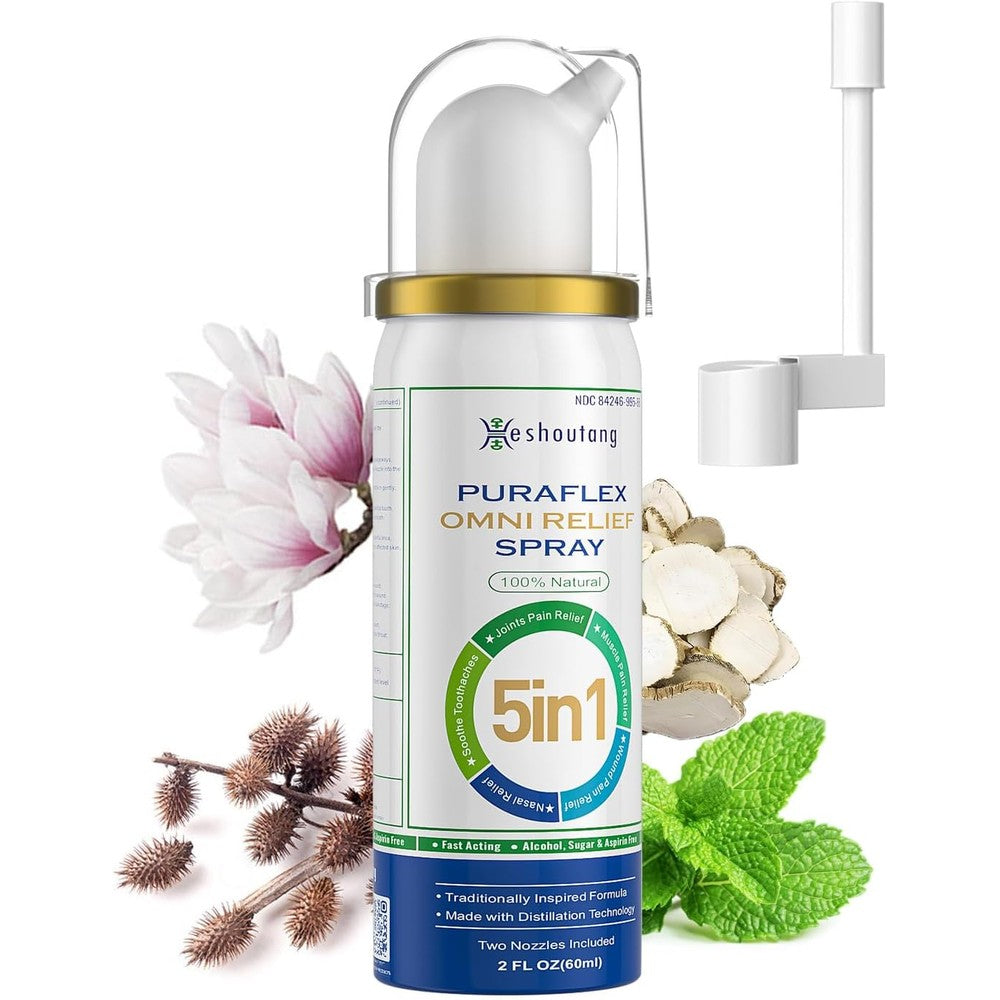 Heshoutang PuraFlex Fast Acting Nasal Spray front view bottle for natural allergy relief