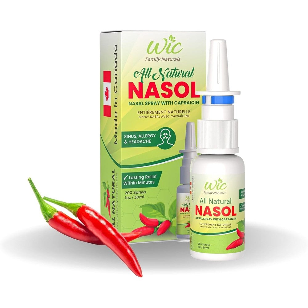 WIC Family Naturals Capsaicin Nasal Spray front view package design for natural sinus relief