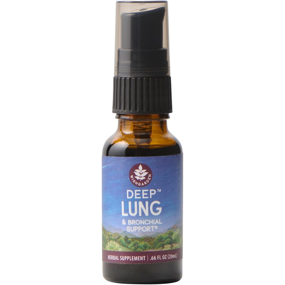 WishGarden Herbs Deep Lung And Bronchial Support 0.66 ounce front pump bottle view for respiratory health