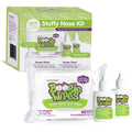 Boogie Stuffy Nose Relief Kit front packaging showing unscented wipes pack and two saline drops bottles.