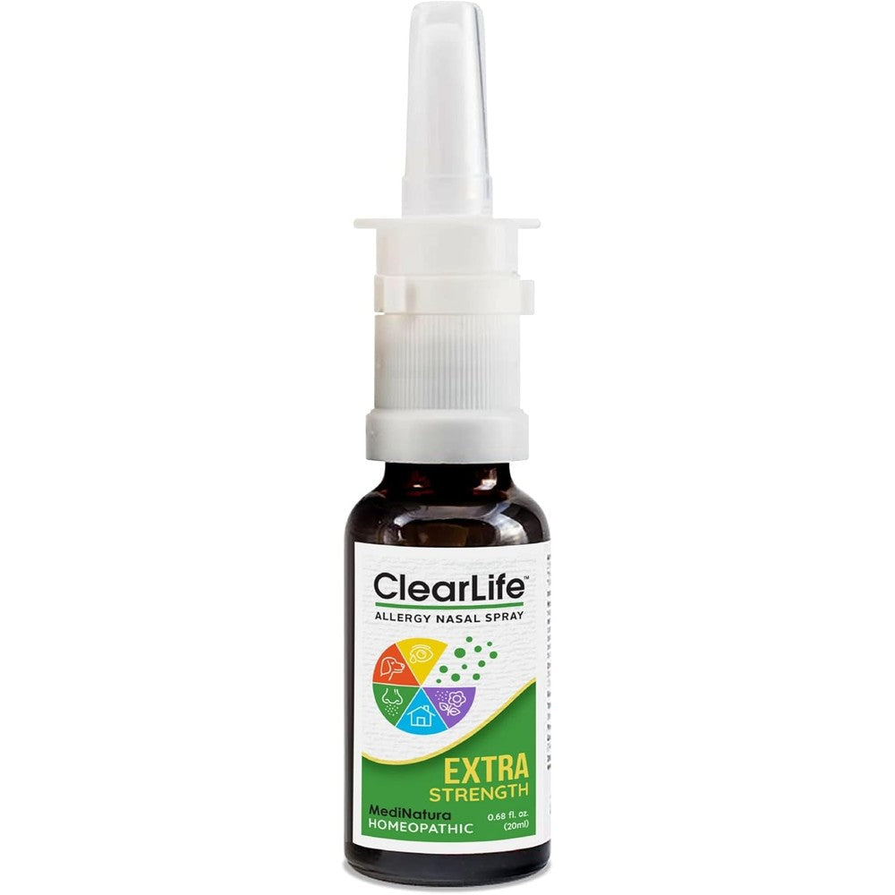 MediNatura ClearLife Extra Strength Allergy Nasal Spray front view package showing homeopathic formula