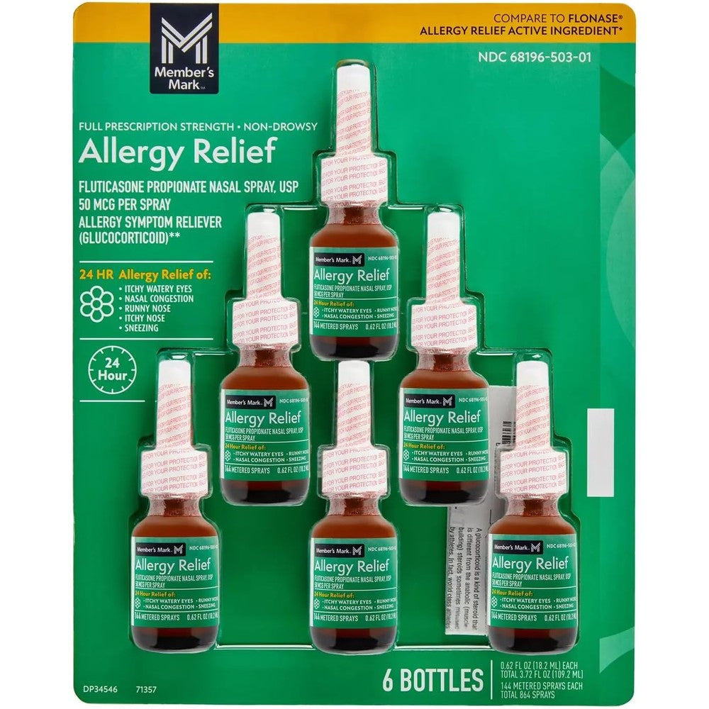 VITACRUSH Member's Mark Fluticasone Propionate Nasal Spray front view for 24-hour allergy relief.