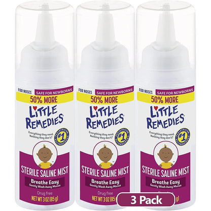 Little Remedies Sterile Saline Nasal Mist front view pack of three for baby congestion relief