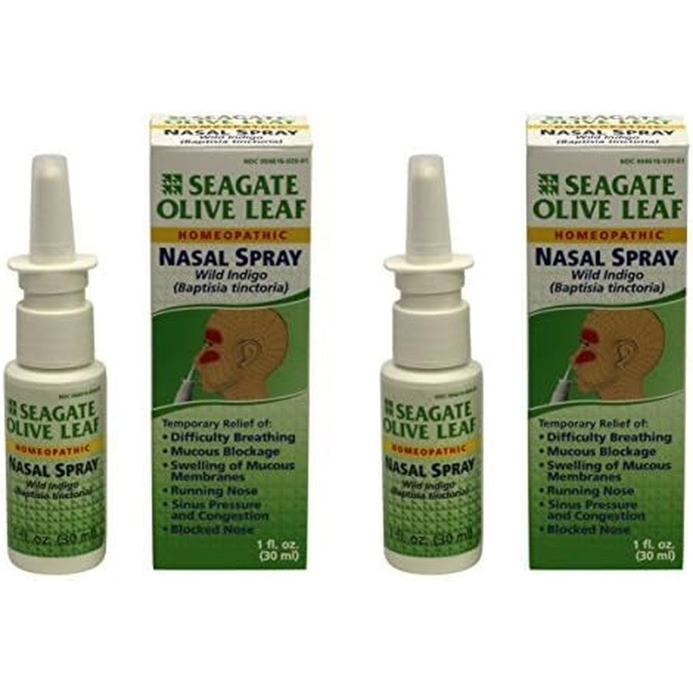 Seagate Products Homeopathic Olive Leaf Nasal Spray twin pack front view for sinus congestion relief