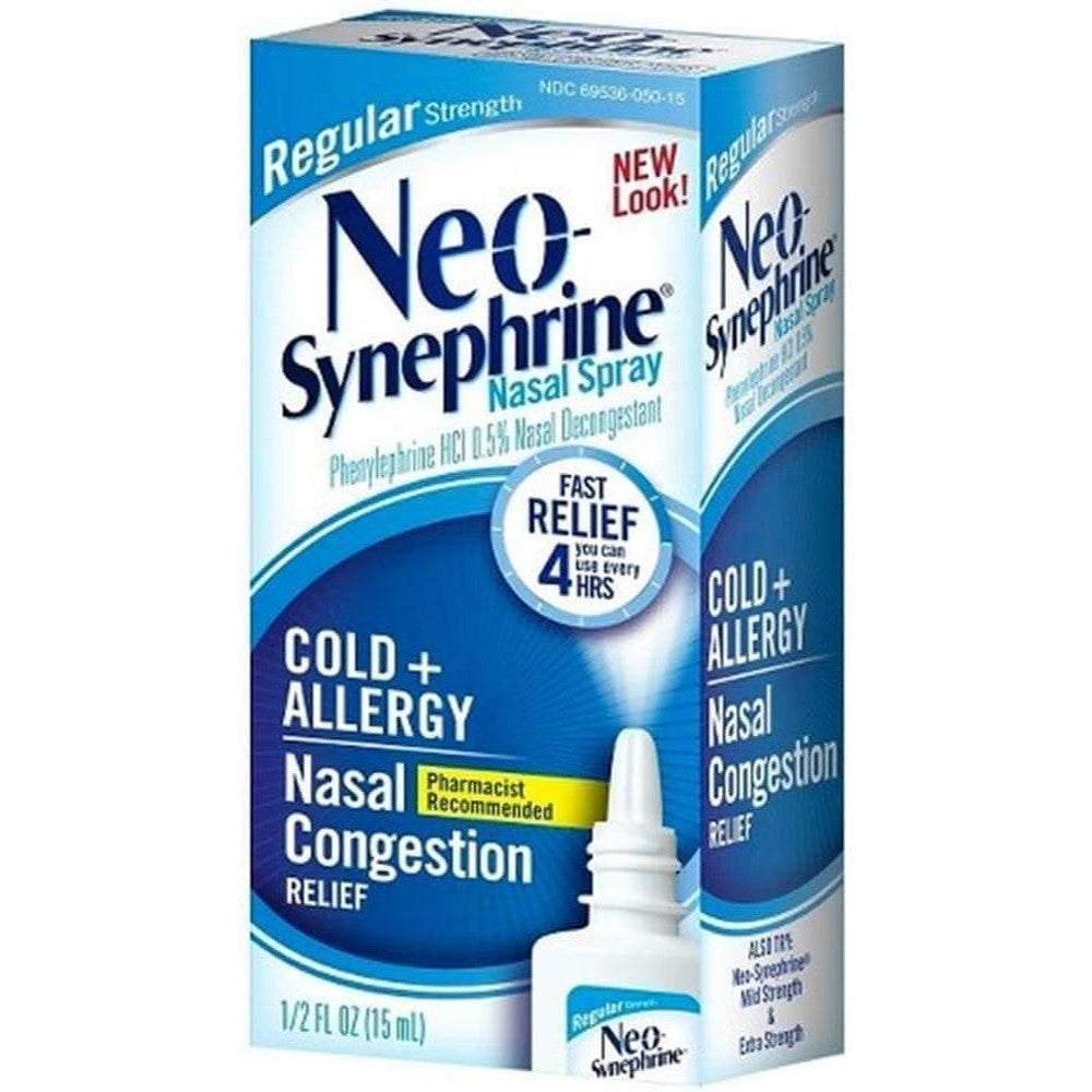 Neo-Synephrine Regular Strength Nasal Decongestant Spray front view pack of four