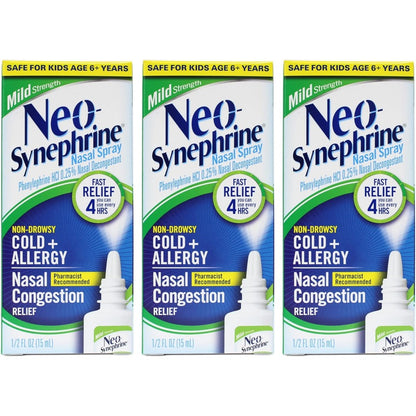 Neo-Synephrine Nasal Spray Mild Formula front view pack of three for allergy relief
