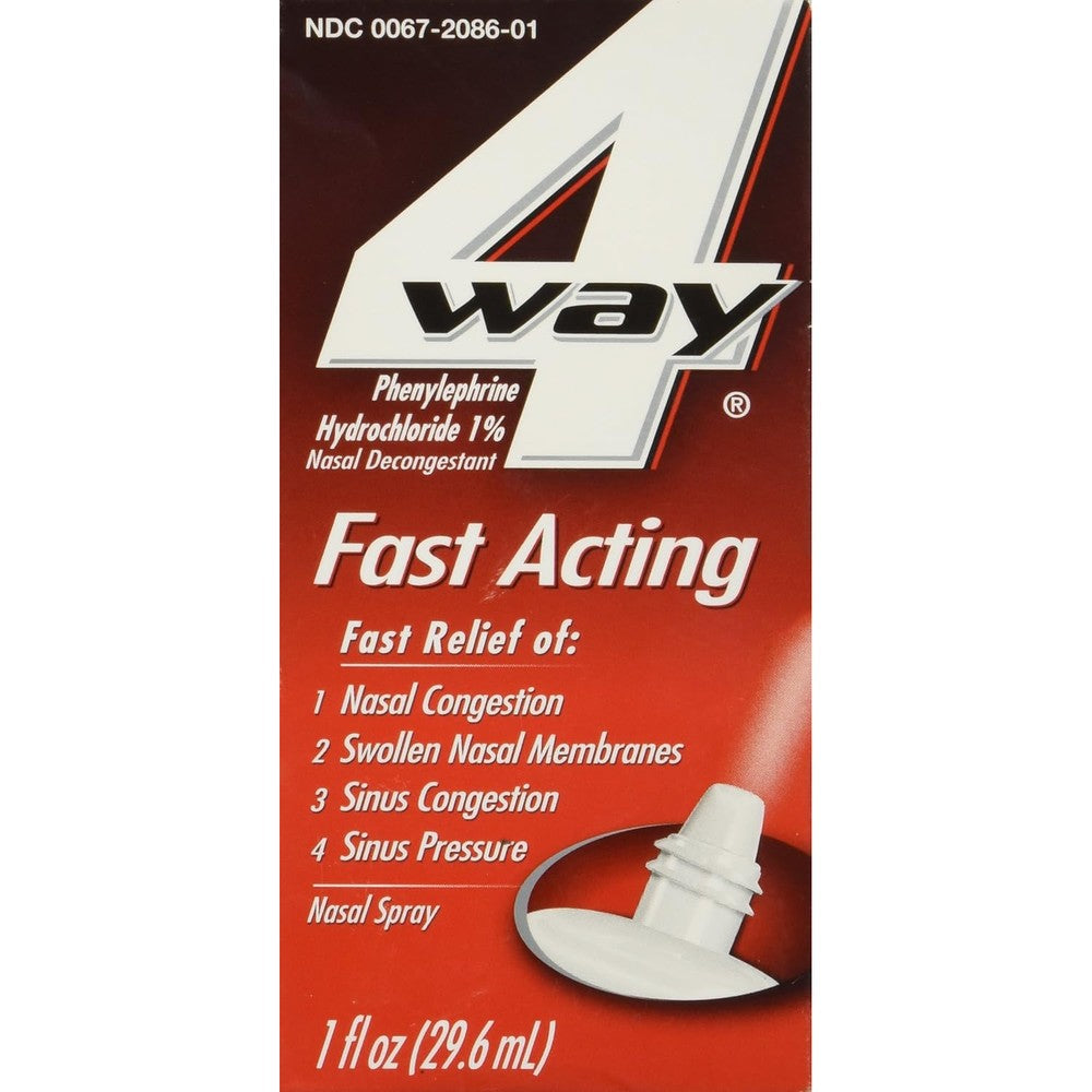 4-Way Fast Acting Nasal Spray front packaging view for authentic USA imported sinus relief