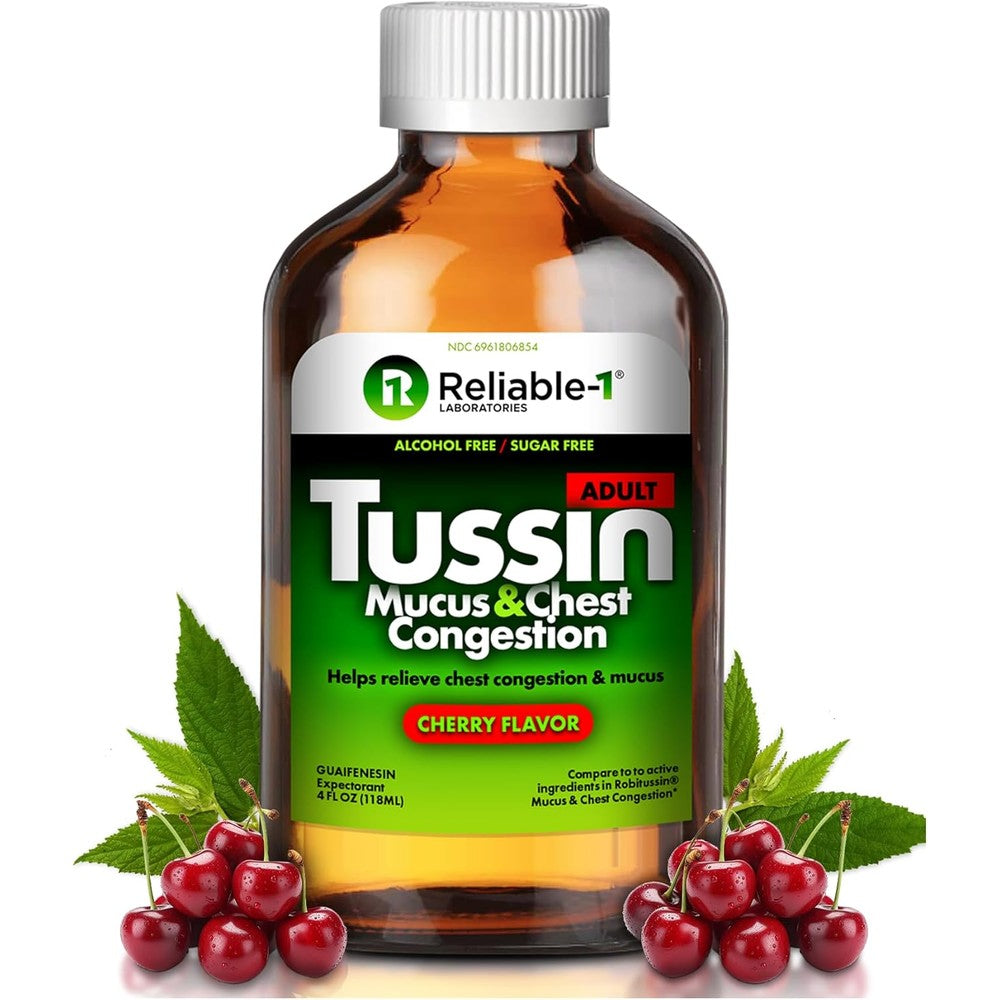 Reliable-1 Laboratories Tussin Adult Strength Mucus and Chest Congestion Relief liquid expectorant front view