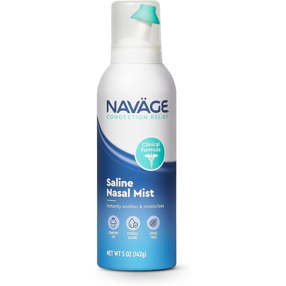 Navage Saline Nasal Mist Clinical Formula front view for drug-free congestion relief