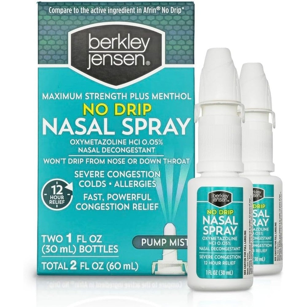Berkley Jensen No Drip Severe Congestion Nasal Spray front view of authentic packaging.