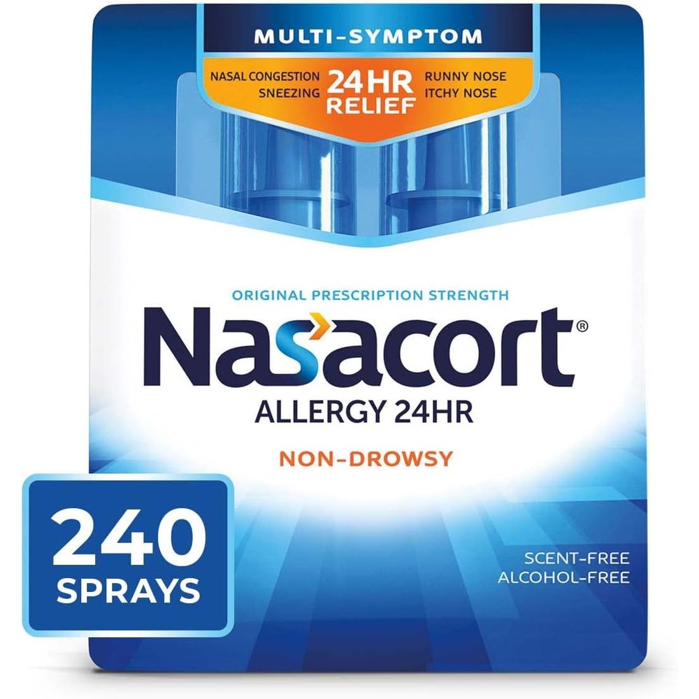 Nasacort 24HR Allergy Nasal Spray for Adults front view of packaging box