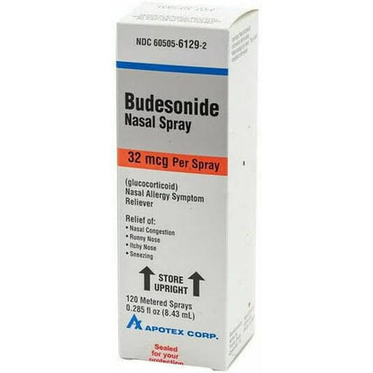 Apotex Aurid Budesonide Nasal Spray 32 mcg 120 sprays front view bottle for nasal allergy symptom relief