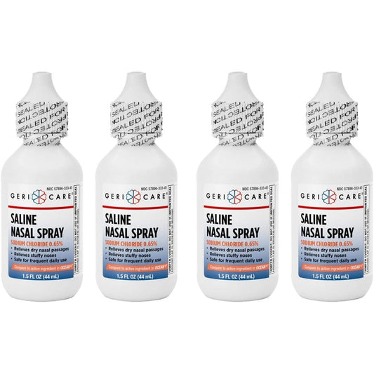GeriCare Saline Nasal Spray front view of the moisturizing formula bottle.