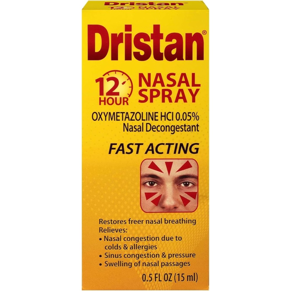 Dristan 12-Hour Nasal Spray front view package showing original USA import box