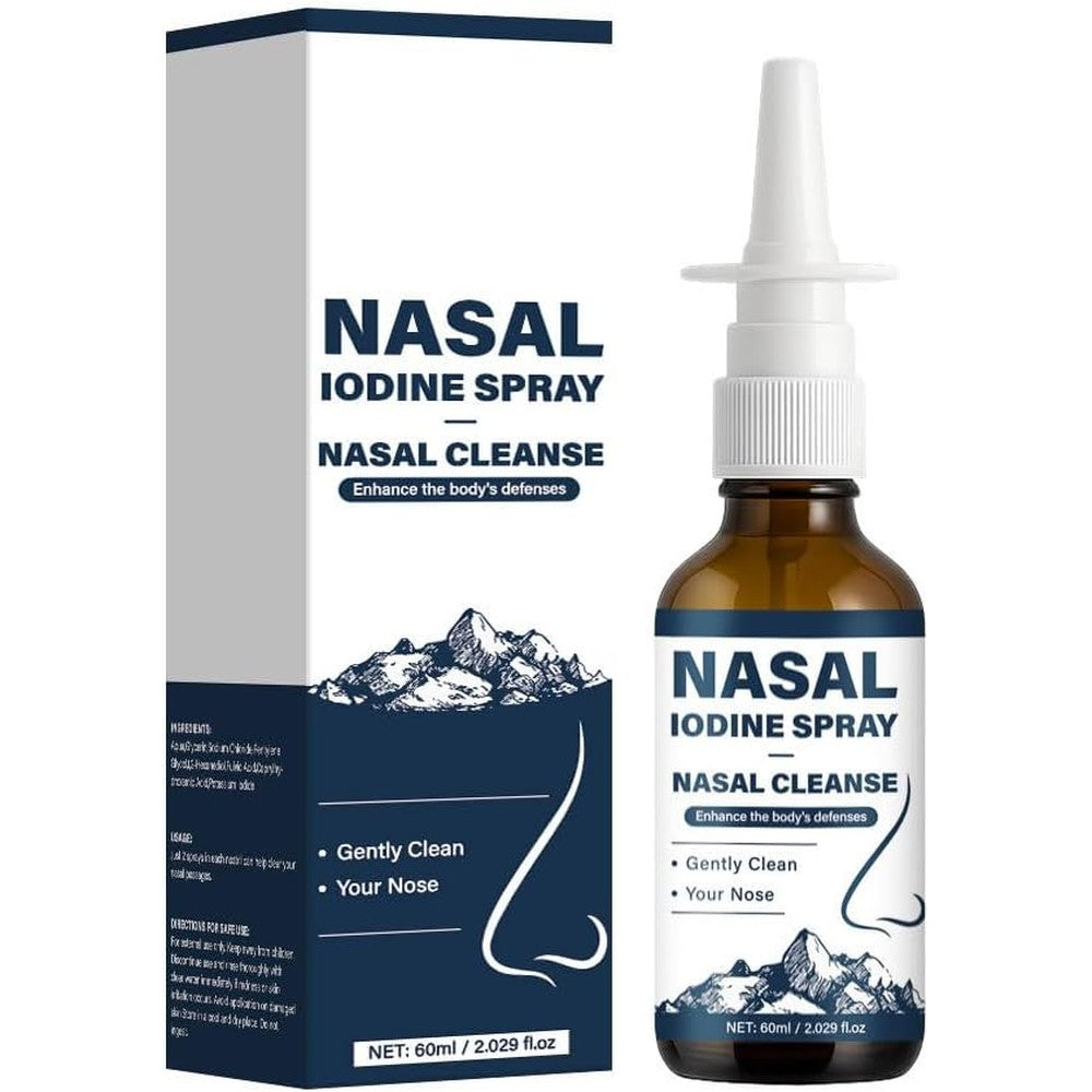 Generic Iodine Nasal Spray with Fulvic Acid front view of the sixty milliliter bottle showing product labels