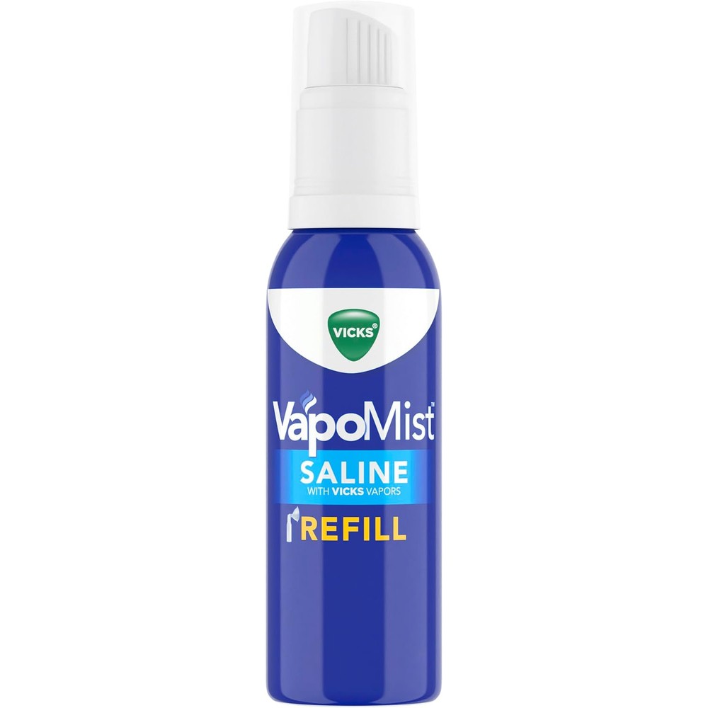 Vicks VapoMist Saline Refill front view packaging for fast congestion relief.