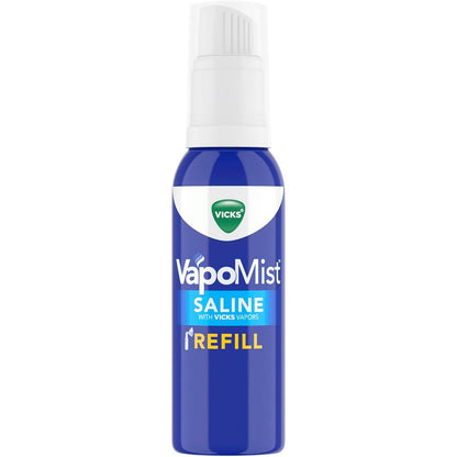 Vicks VapoMist Saline Refill front view packaging for fast congestion relief.