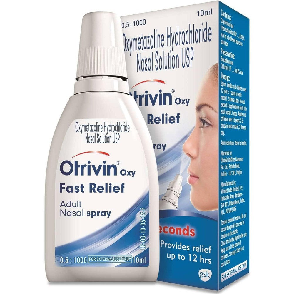 Otrivin Adult Nasal Spray front view pack of three for fast nasal congestion relief