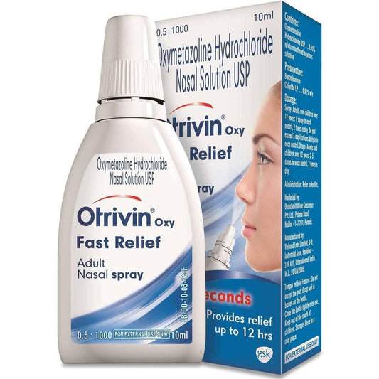Otrivin Adult Nasal Spray front view pack of three for fast nasal congestion relief