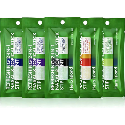 Herb Island 2 in 1 Nasal Stick Inhaler 5 Pack front view showing assorted aromatherapy sticks.