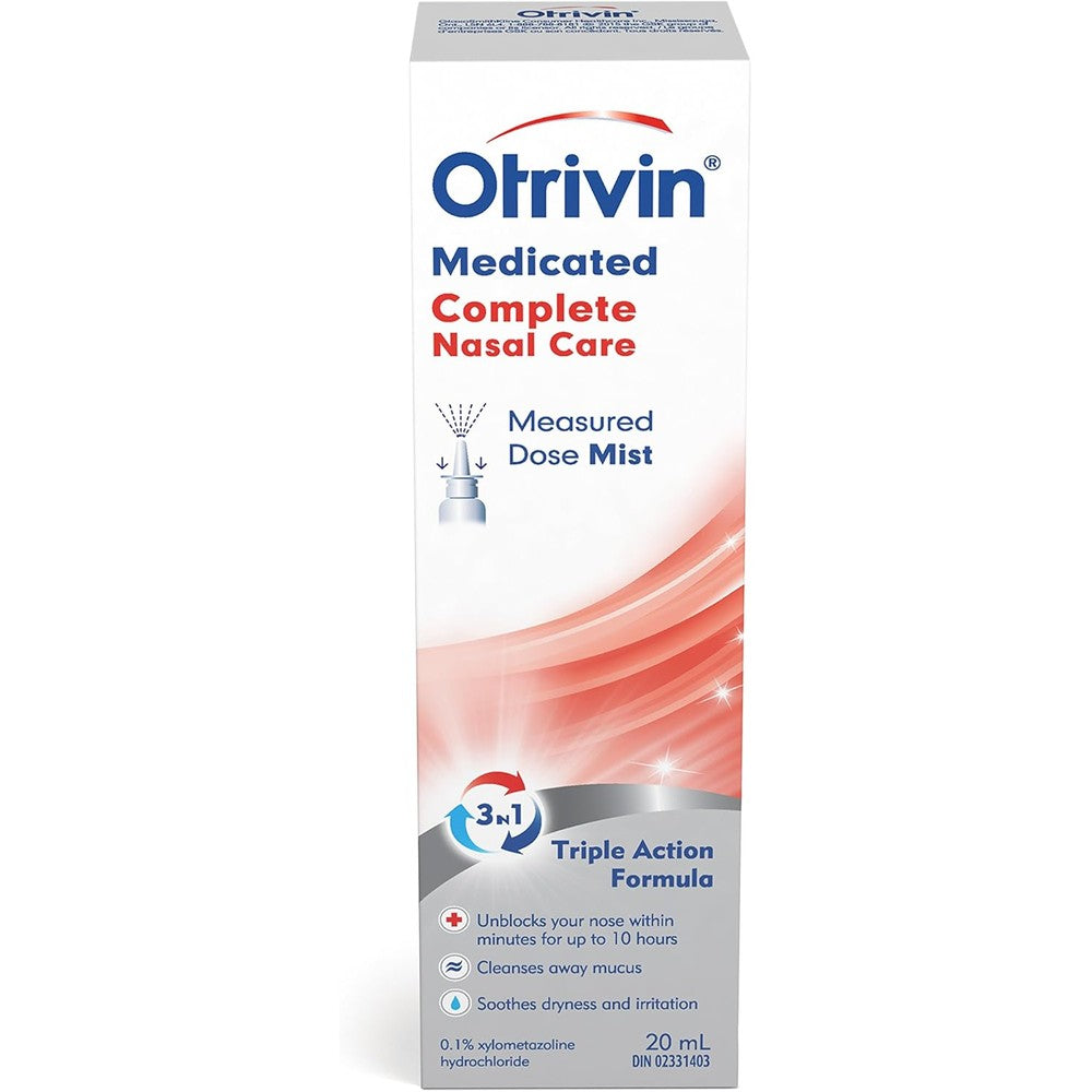 Otrivin Medicated Complete Nasal Care Spray 20ml front view for fast nasal congestion relief