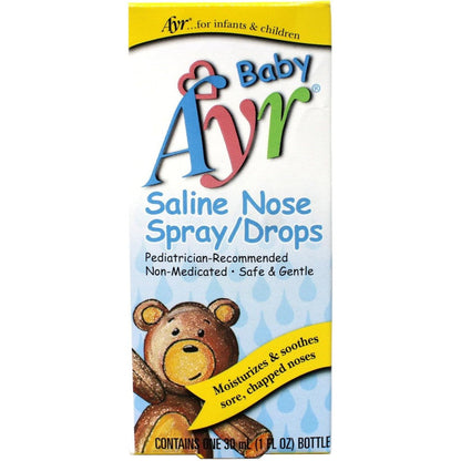 AYR Baby Saline Nasal Spray and Drops front view bottle for infant congestion relief