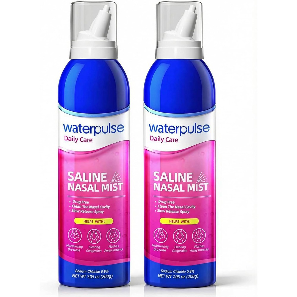 Waterpulse Saline Nasal Mist front view twin pack for daily nasal care