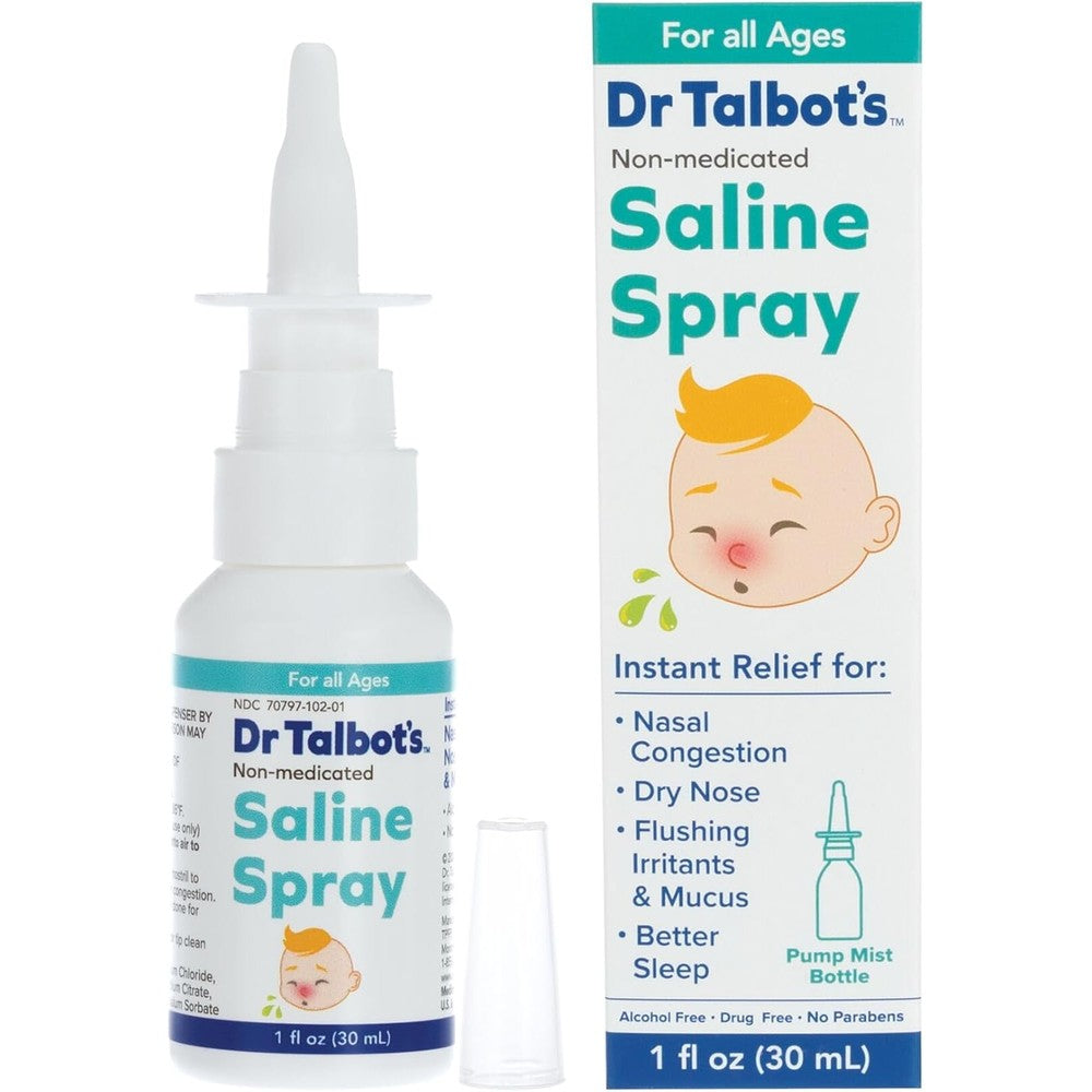 Dr. Talbot's Baby Saline Spray front view bottle for infant nasal congestion relief