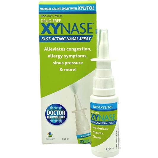 Xynase Natural Saline Nasal Spray front view bottle for natural congestion relief
