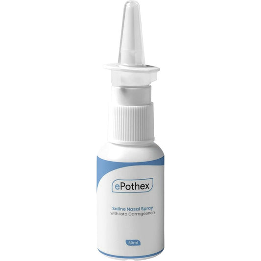 EPOTHEX Saline Nasal Spray with Iota Carrageenan 30ml front view bottle for moisturizing nasal care.
