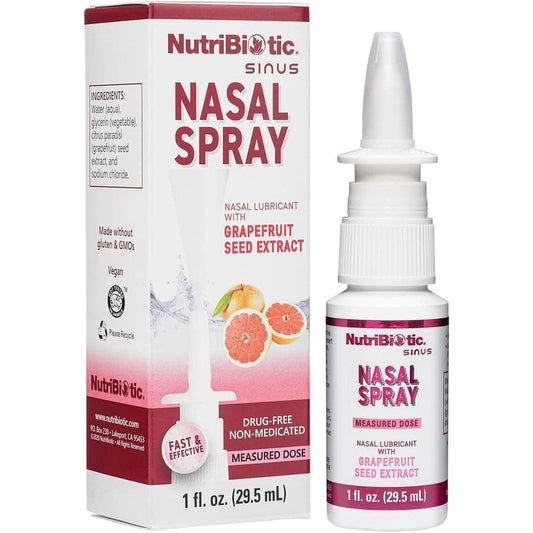 NutriBiotic Nasal Spray 1 Fluid Ounce bottle front view showing the measured dose pump packaging.