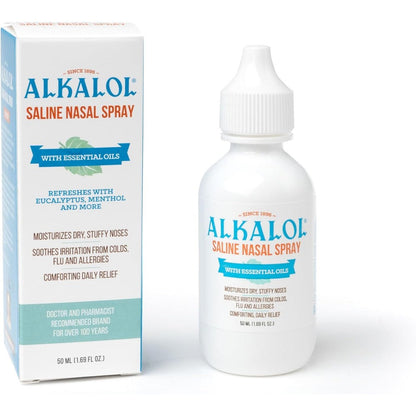 Alkalol Solution Saline Nasal Spray front view showing the 1.69 Ounce bottle pack.
