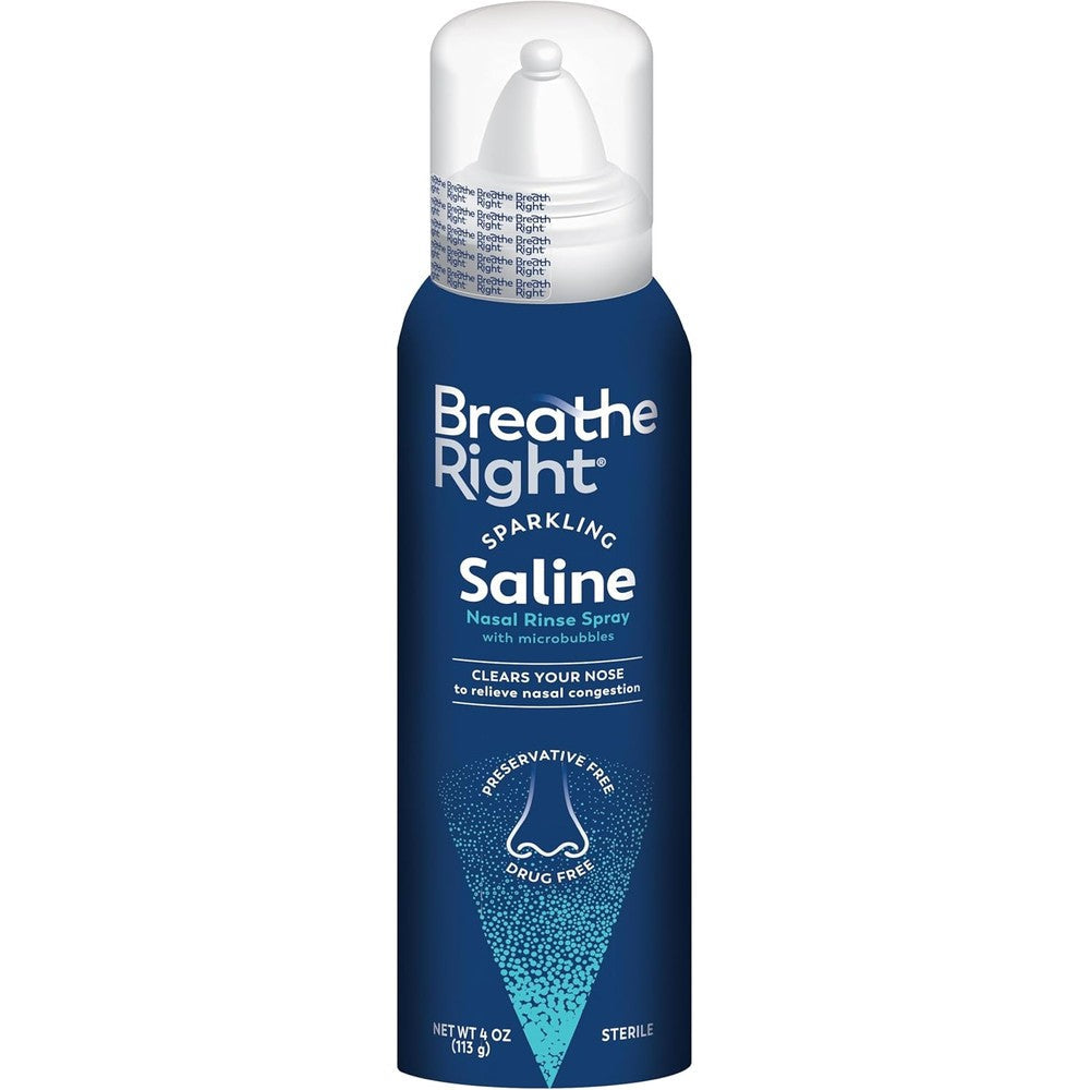 Breathe Right Sparkling Saline Nasal Rinse Spray front view canister for drug-free congestion relief