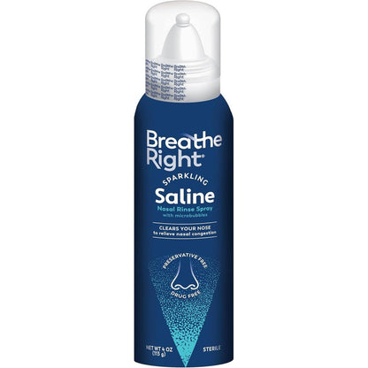 Breathe Right Sparkling Saline Nasal Rinse Spray front view canister for drug-free congestion relief