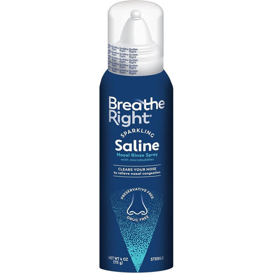 Breathe Right Sparkling Saline Nasal Rinse Spray front view canister for drug-free congestion relief