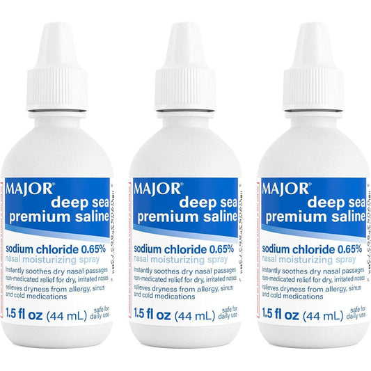 Major Deep Sea Premium Saline Nasal Moisturizing Spray front packaging 3 pack