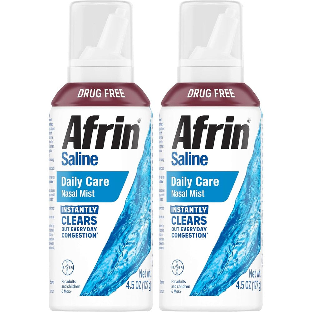 Afrin Saline Nasal Spray Twin Pack front view showing the product packaging.