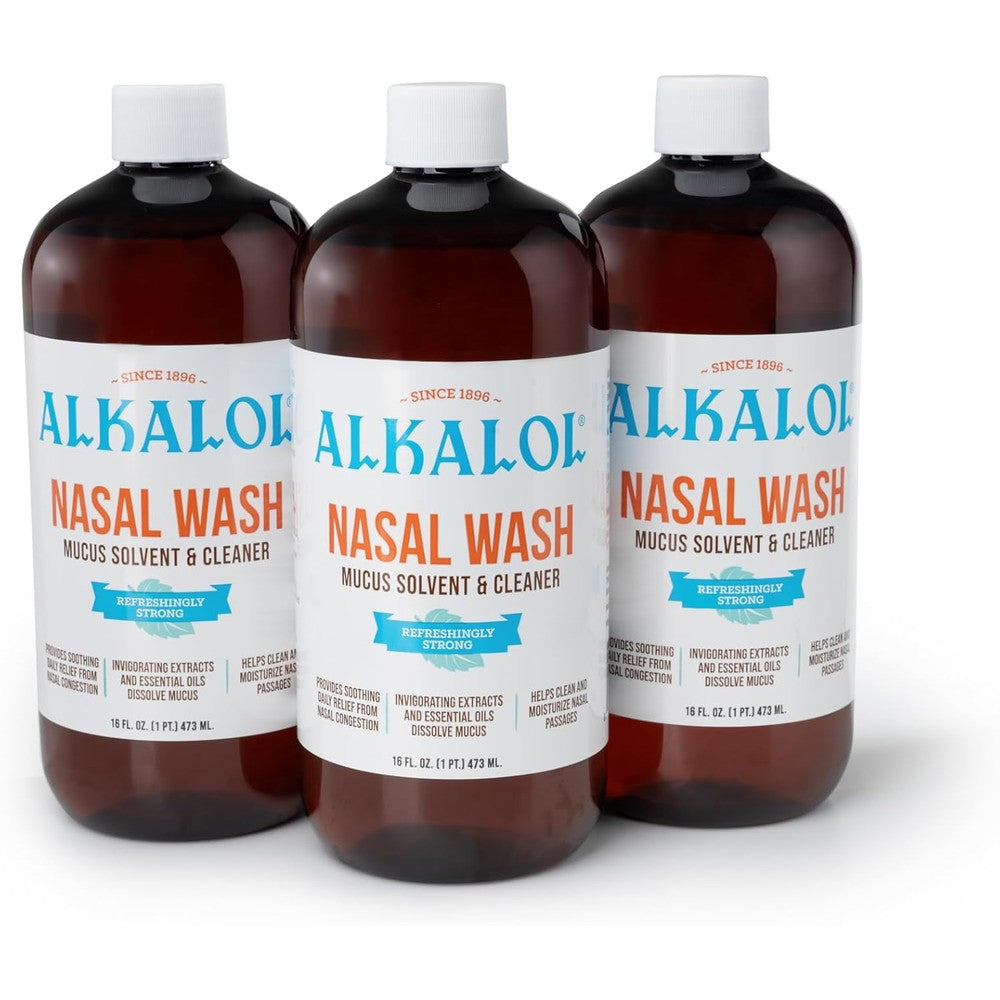 Alkalol Solution Original Nasal Wash 16 fluid ounce 3 pack front view hypertonic saline rinse