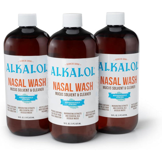 Alkalol Solution Original Nasal Wash 16 fluid ounce 3 pack front view hypertonic saline rinse
