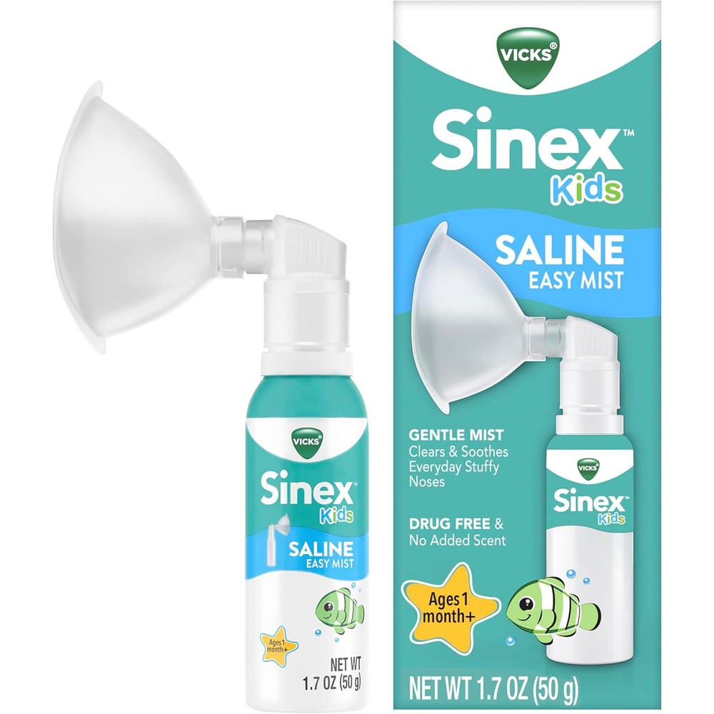 Vicks Sinex Kids Saline Easy Mist front view package for children's nasal relief
