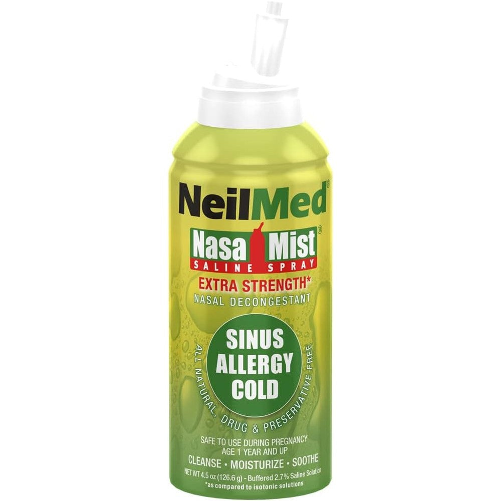 NeilMed NasaMist Hypertonic Extra Strength Saline Spray front view bottle for nasal congestion relief.