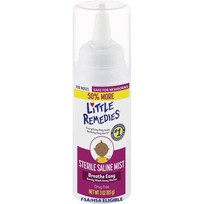 Little Remedies Sterile Saline Nasal Mist front view packaging for baby congestion relief