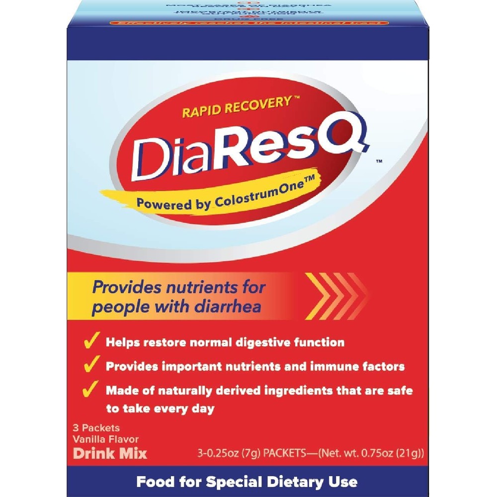 DiaResQ Adult's Rapid Recovery vanilla diarrhea relief packets front view