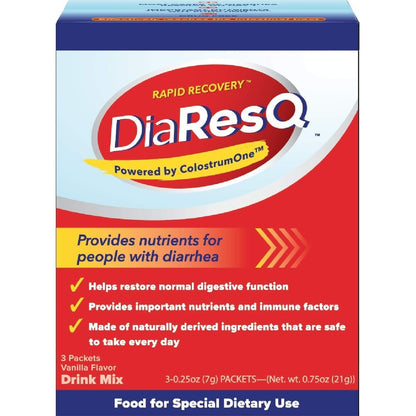 DiaResQ Adult's Rapid Recovery vanilla diarrhea relief packets front view