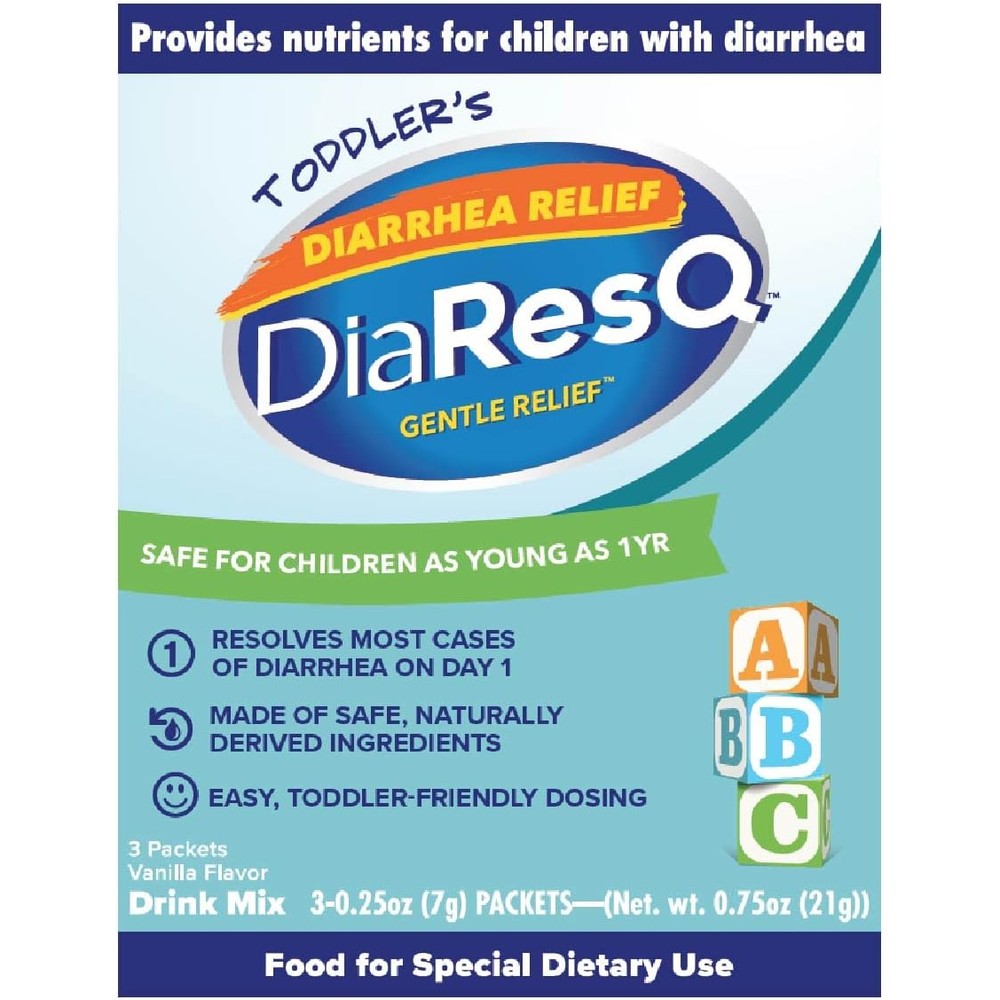 DiaResQ toddler diarrhea and immune support colostrum drink mix vanilla flavor front box view