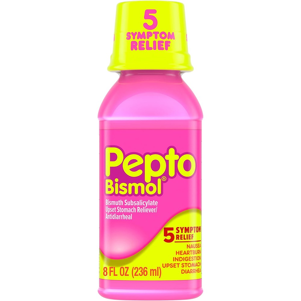 Pepto Bismol Original Liquid 8 Fluid Ounce front view bottle