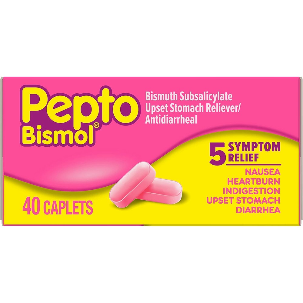 Pepto Bismol caplets 40 count bottle front view