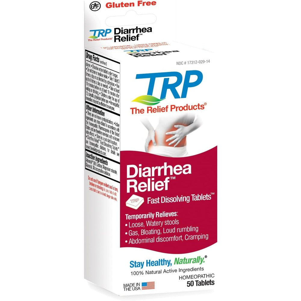 The Relief Products Diarrhea Relief 50 count bottle front view